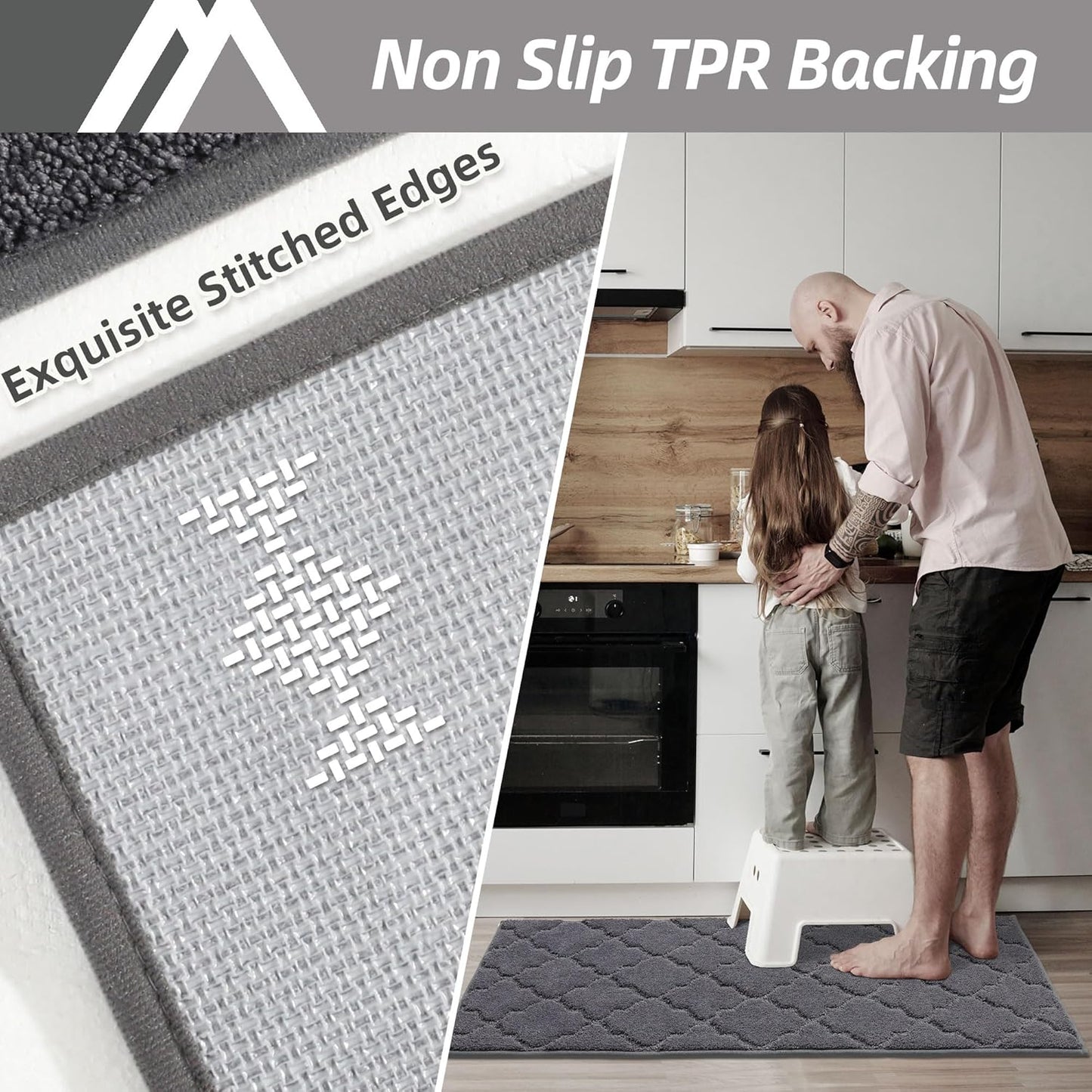 COSY HOMEER Soft Kitchen Floor Mats for in Front of Sink Super Absorbent Kitchen Rugs and Mats 20"x79" Non-Skid Kitchen Mat Standing Mat Washable,Polyester,Dark Grey