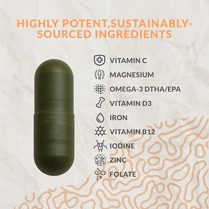 Complete Vegan Multivitamin with Iron, Omega 3, Vitamin D3, Folate, Zinc, Vitamin B12, & More - 100% Sustainable Vegan Vitamins - Non-GMO, Gluten Free, Made in The USA (30 Day Supply)