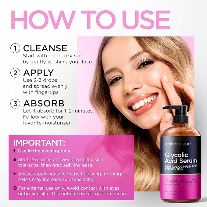 Glycolic Acid Serum for Face 15% - Extra Large Size (8 Oz) - Advanced Formula to Support Skin Radiance, Addressing Uneven Tone & Fine Lines
