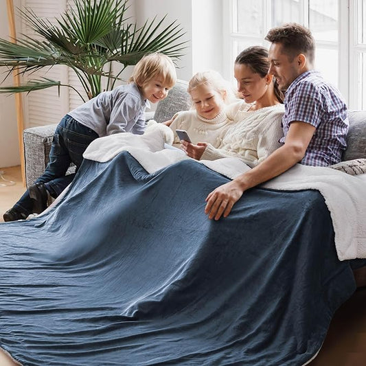 Bedsure Sherpa Fleece Oversized Cal King Blankets for Bed - Thick and Warm, Soft Fuzzy Plush Large Blanket for Winter, Slate Blue, 112x98 Inches