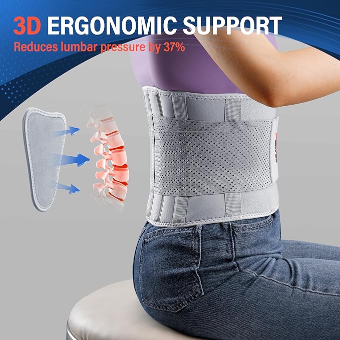 FEATOL Back Brace for Lower Back Pain Women, Breathable Back Support Belt for Women & Men with Lumbar Pad, Lumbar Support Belt for Heavy Lifting & Work, Scoliosis, Grey, L/XL (Circumference:30-38.6")