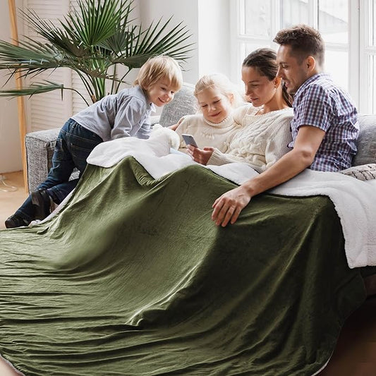 Bedsure Sherpa Fleece Oversized Cal King Blankets for Bed - Thick and Warm, Soft Fuzzy Plush Large Blanket for Winter, Olive Green, 112x98 Inches