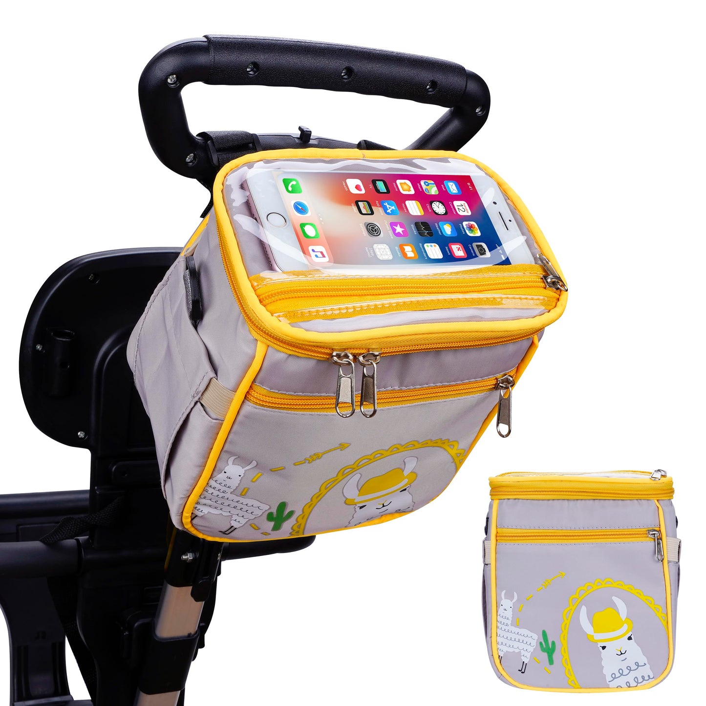 SZDUDU Baby Stroller Organizer Bag，Small Diaper Bag - Universal Stroller Organizer With Insulated Cup Holder,Pocket With Baby Wipes Dispenser，Adjustable Shoulder Strap(Grey)