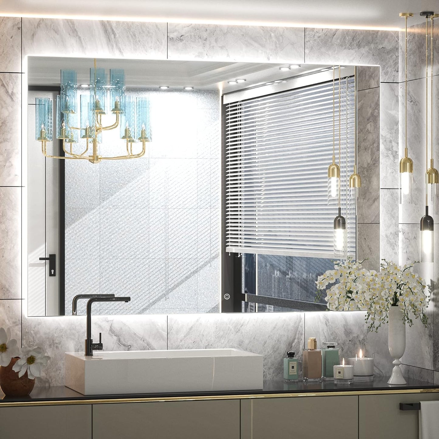TETOTE 48 x 36 Inch LED Backlit Bathroom Mirror with Lights, LED Vanity Mirror, Frameless, Anti-Fog, Dimmable, CRI90+, Touch Button,Water Proof, Horizontal/Vertical Wall Mounted
