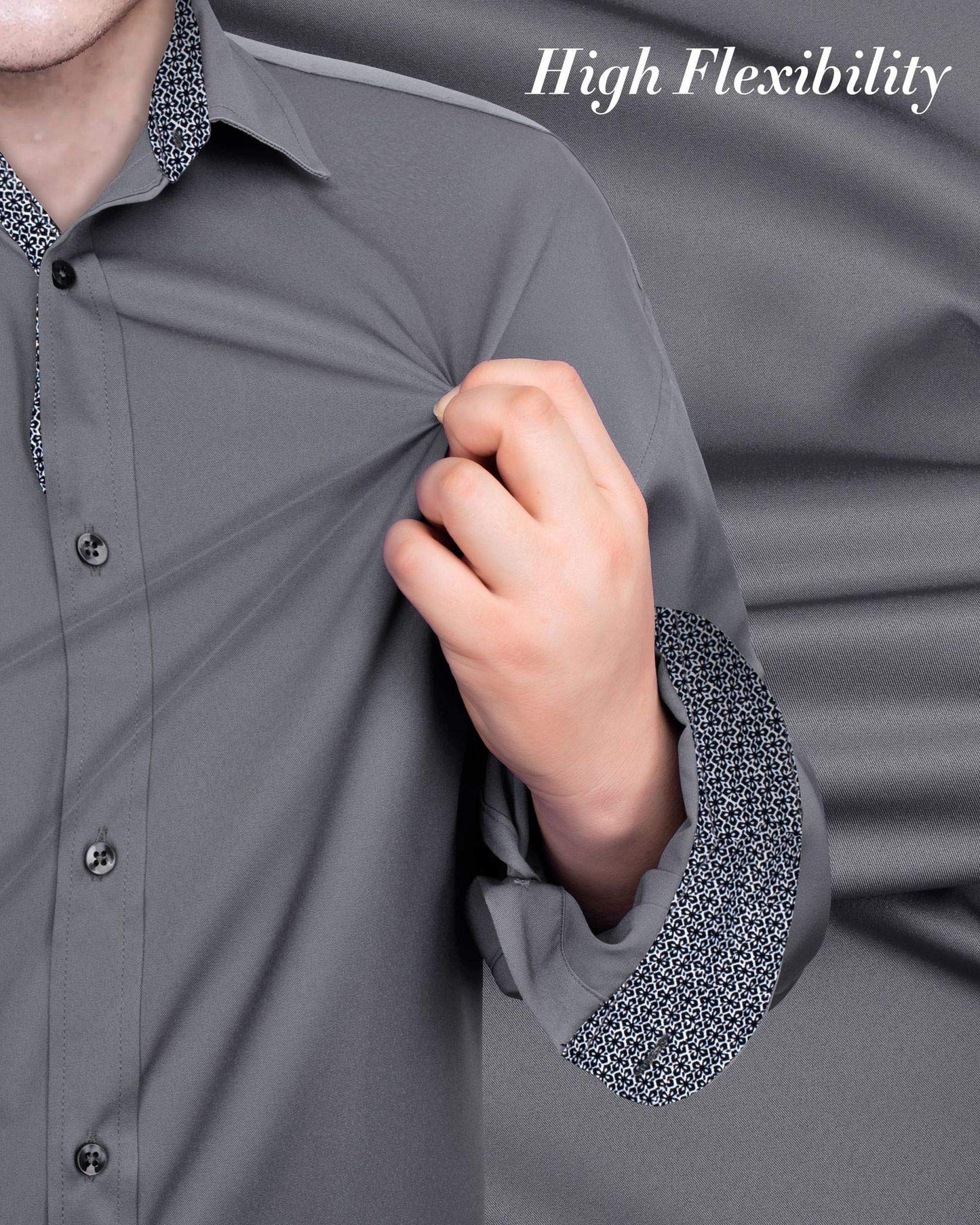 J.VER Men's Casual Long Sleeve Stretch Dress Shirt Wrinkle-Free Regular Fit Button Down Shirts Grey Small