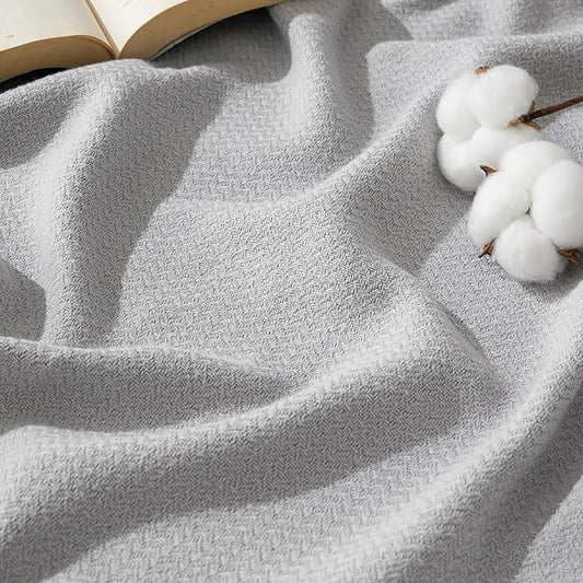 Bedsure 100% Cotton Blanket King Size for Bed - Breathable and Lightweight, Soft Cozy Textured Herringbone Woven Blanket for Summer Spring, Grey, 108x90 inches