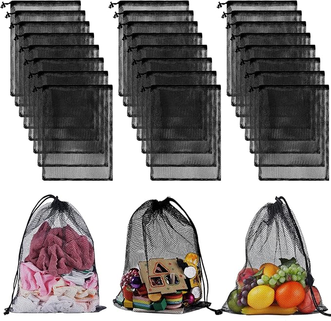 iMucci 13"X15.5" 24Pcs Mesh Laundry Drawstring Bag Nylon Drawstring Gym Bag with Cord Lock Closure