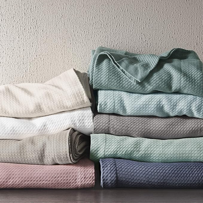 Madison Park Egyptian Cotton Luxury Blanket White 108x90 King Size Knit Premium Soft Cozy 100% Cerified Egyptian Cotton For Bed, Couch or Sofa