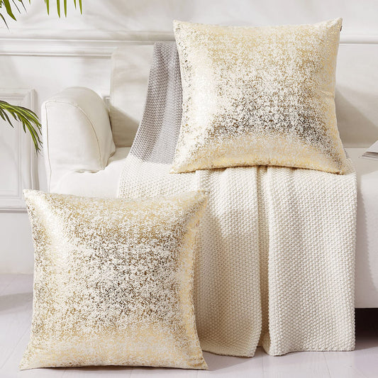 EUCIOR Champagne Throw Pillows 18x18,Gold and White Pillow Covers,Set of 2,Glitter Decorative Velvet Pillow Covers,Solid Color Cushion Covers for Sofa Bedroom Car