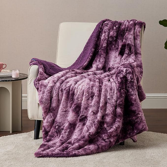 Bedsure Sherpa Blanket - Soft, Fuzzy & Fluffy Faux Fur - Warm, Cozy Throw Blanket for Couch, Sofa and Bed, Tie Dye Design, Purple, 50x60 Inches