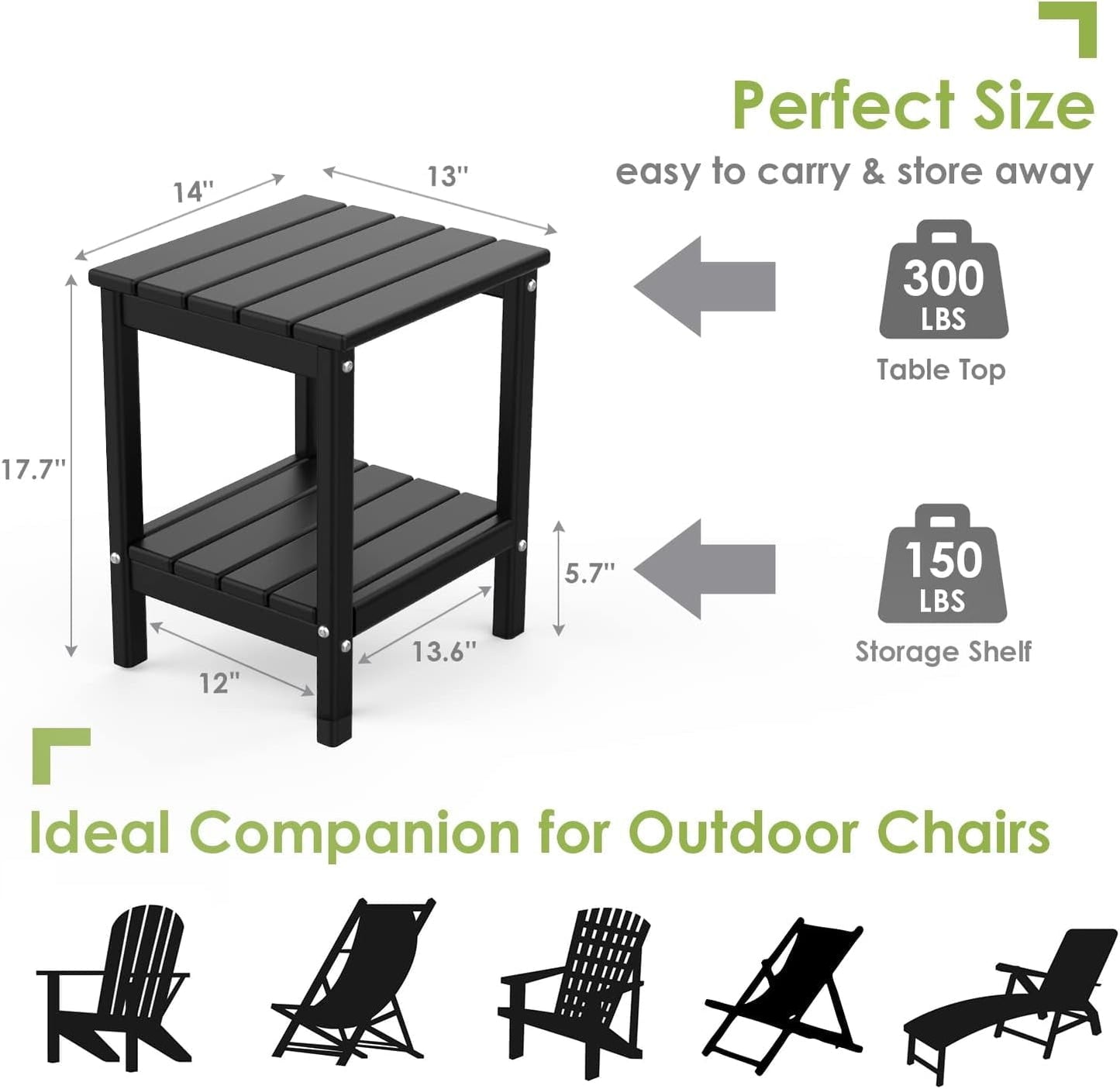 VibrantEcho Adirondack-Outdoor-Side-Table | 14 x 13 Inches | HDPE Plastic | All Weather | Blue | Outside End Tables | Storage Shelf | for Patio Porch Backyard Indoor